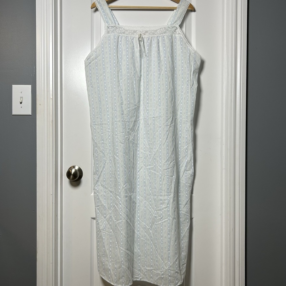 Carriage Court Vintage Sheer Floral Stripe Lace Trim Bow Nightgown Nap Dress‎